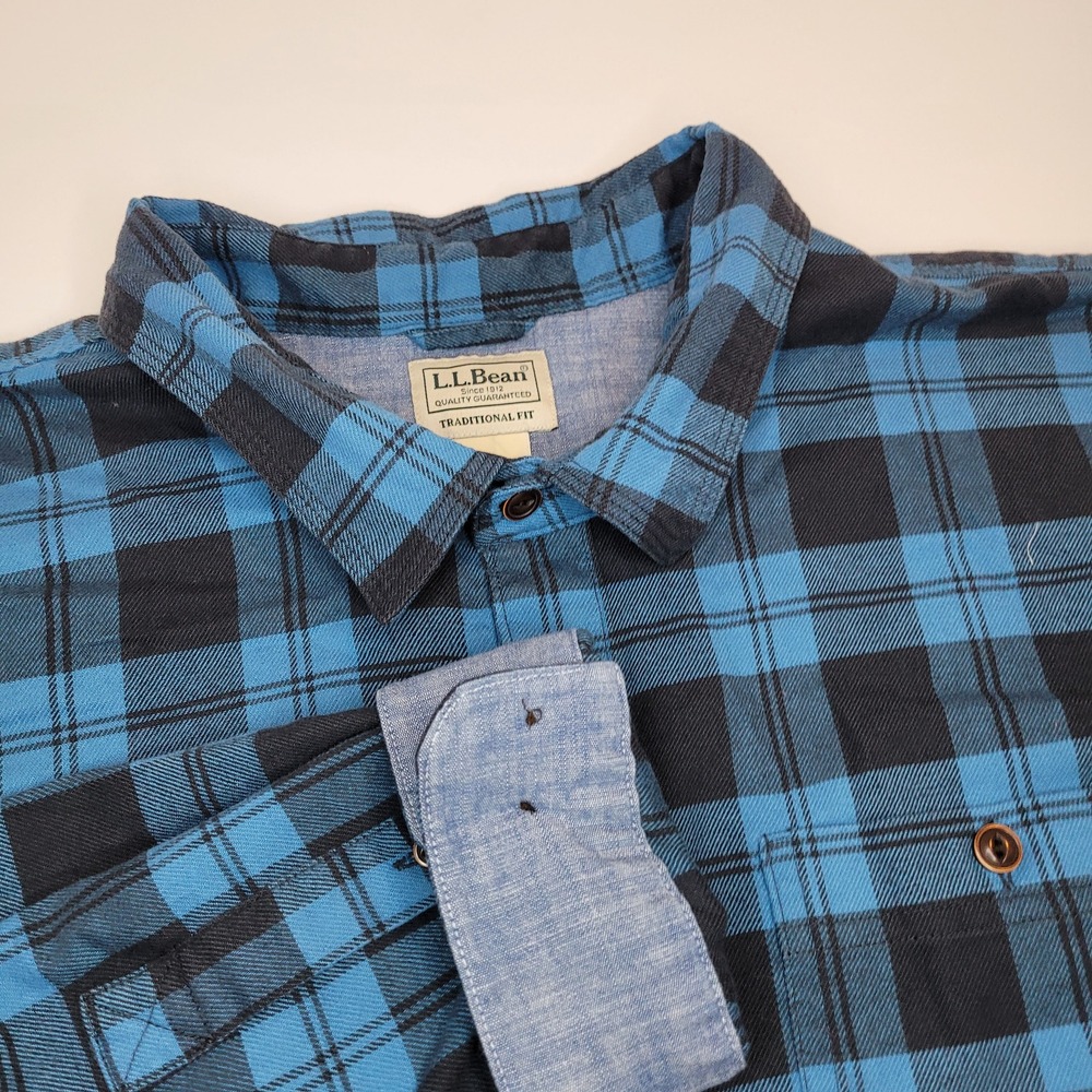L.L. Bean Plaid Button Down Mens XXXL Blue Excellent Traditional Fit 513053